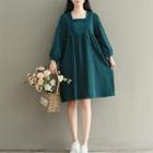 Long-sleeve Crochet-trim Shirred Dress
