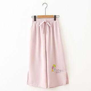 Cat Embroidered Wide Leg Pants