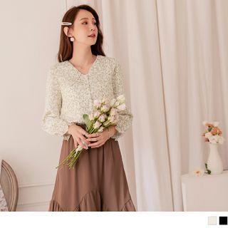 Long Sleeve Layered Collar Floral Shirt