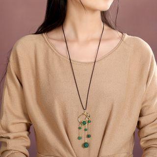 Retro Agate Pendant Necklace Green - One Size