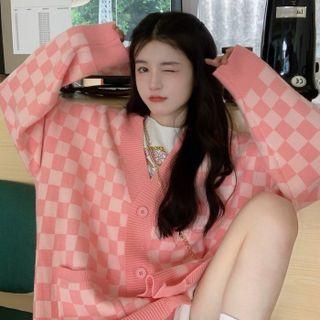 Checkerboard Cardigan Pink - One Size