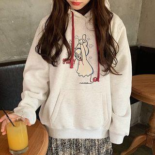 Long-sleeve Hooded Loose-fit Print Top
