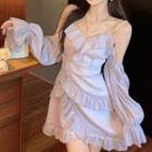 Off Shoulder Frill Trim A-line Dress