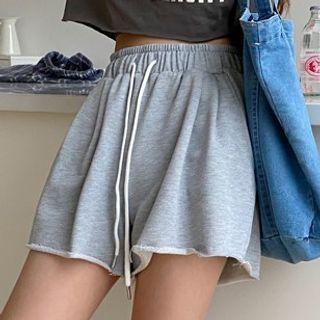 Drawstring Waist Distressed Sport Shorts