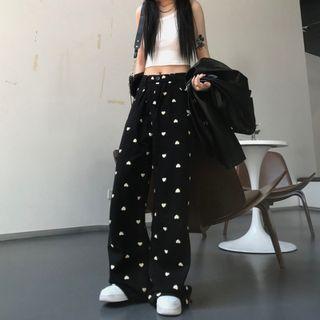 High-waist Heart Patterned Straight Leg Pants