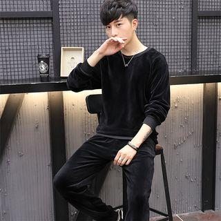 Set: Velvet Floral Long-sleeve Sweatshirt + Sweatpants