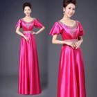 Ruffle-sleeve Evening Gown