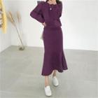 Set: Napped Pullover + Ruffle-hem Skirt