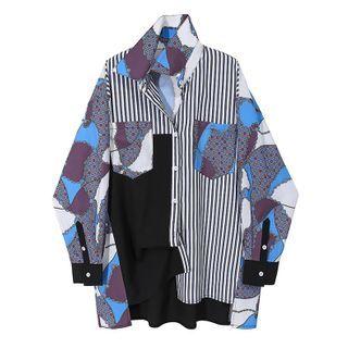 Pattern Panel Shirt Purple & Blue & Black - One Size