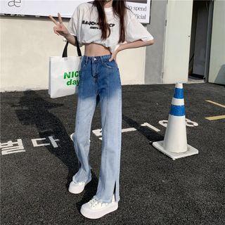 Gradient High Waist Slit Straight Leg Jeans