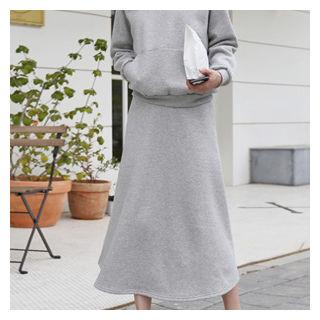 Set: Brushed Fleece Lined Pullover + A-line Skirt
