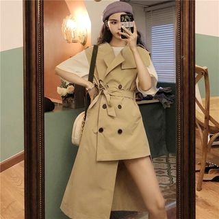 Double-breasted Dress With Sash Khaki - One Size