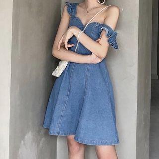 Ruffle Strap A-line Denim Dress