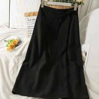 Ribbon-waistline Wrapped Midi Skirt