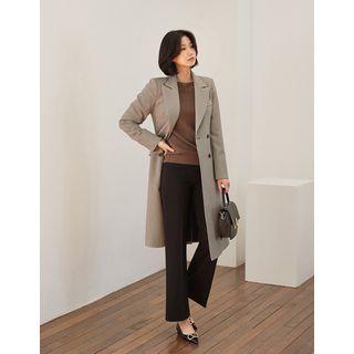 Peaked-lapel Long Checked Jacket