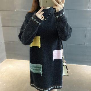 Patterned Mock-neck Sweater Dress