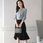 Set: Long-sleeve Top + Ruffle-hem Pencil Skirt