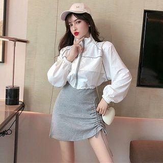 Cropped Zip Jacket / Spaghetti Strap Dress