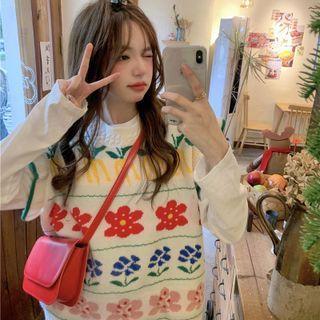 Floral Print Sweater Vest Floral - White - One Size