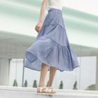 High Waist Midi A-line Skirt Blue - One Size