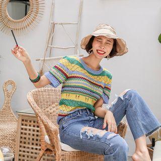 Round-neck Pattern Open-knit Top