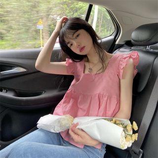 Sleeveless Frill Trim Blouse Pink - One Size