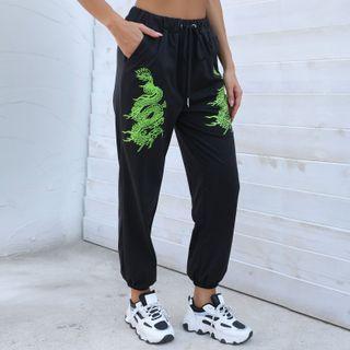 Dragon Print Harem Cropped Pants