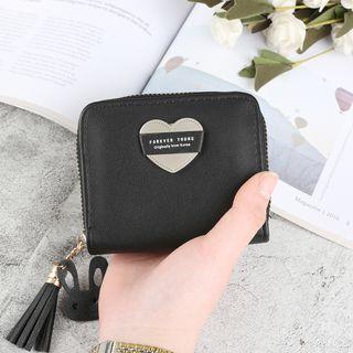 Heart Appliqued Zipper Wallet