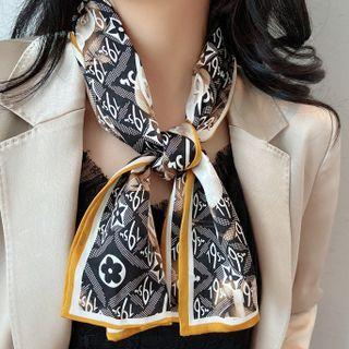 Print Light Scarf Black Flower - Black & White & Yellow - One Size