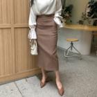 Pocket-detail Herringbone Midi Skirt