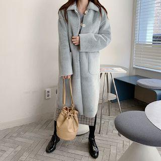 Buttoned Coral-fleece Midi Coat