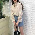 Cut Out Front Long Sleeve Blouse