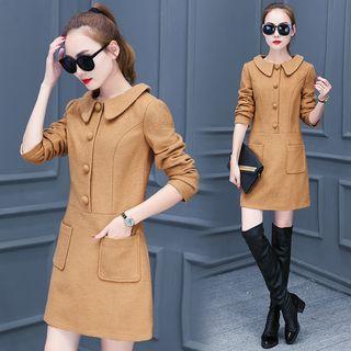 Pocketed Long Sleeve Collared Dress