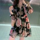 Flora Print Long-sleeve Chiffon Playsuit