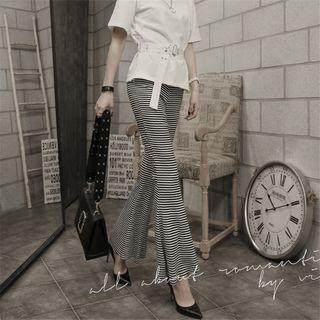 Set: Belted Top + Striped Boot Cut Pants
