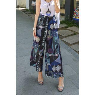 Band-waist Pattern Wide Leg Pants
