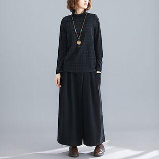 Checked Blouse / Cropped Wide-leg Pants