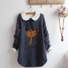 Lace Shirt / Cat Applique Sweater / Set