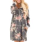Floral Print Pocketed Hooded Sheath Dress
