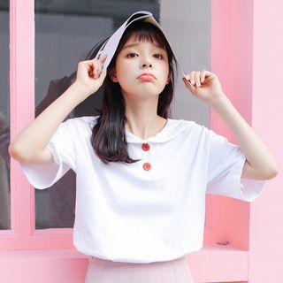 Sailor Collar Elbow Sleeve T-shirt