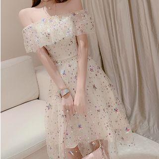 Cold Shoulder Sheer Panel A-line Party Dress