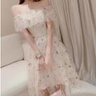Cold Shoulder Sheer Panel A-line Party Dress