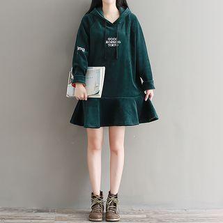 Velvet Lettering Hoodie Mini A-line Dress