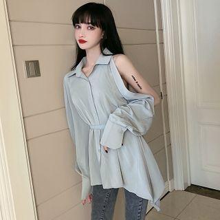 Cold-shoulder Blouse Green - One Size