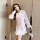 Set: Lace Collared Dress + Check Vest