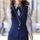 Single Breasted Vest / Fitted Skirt / Dress Pants / Striped Shirt