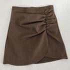 Asymmetric Hem Shirred Mini Skirt