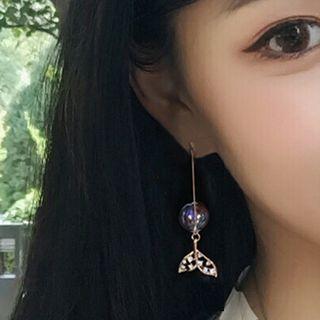 Glass Bead Rhinestone Whale Tail Dangle Earring