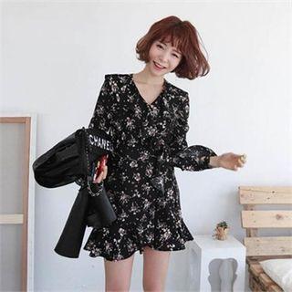 Ruffled Floral Surplice-wrap Mini Dress