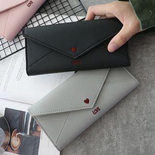 Embroidered Heart Faux Leather Long Wallet
